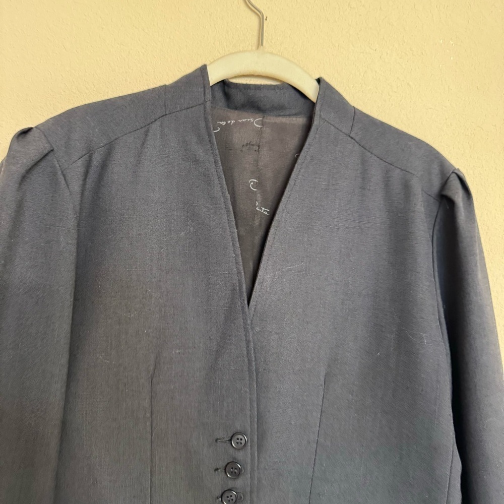 Vintage Oscar De La Renta Black Blazer Jacket Sz 13/14 Designer Business Preppy View 4